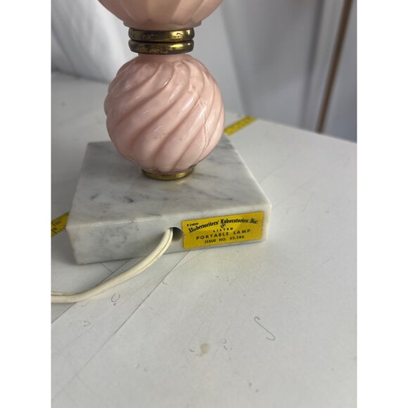Vintage Portable Table Lamp With Pink Swirl Glass Orbs Marble Base & White Shade - Picture 2 of 4